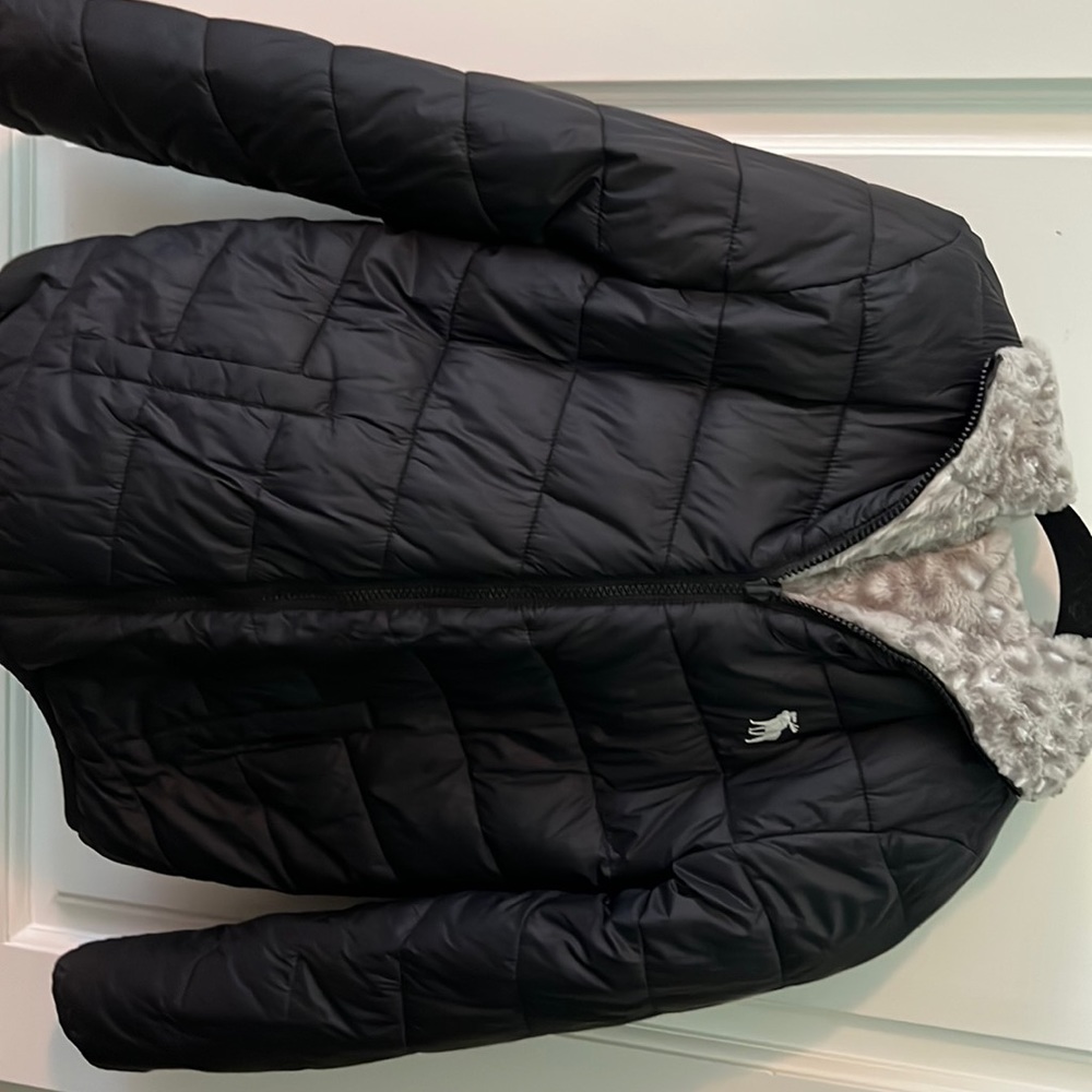 abercrombie girls black zip up puffer jacket